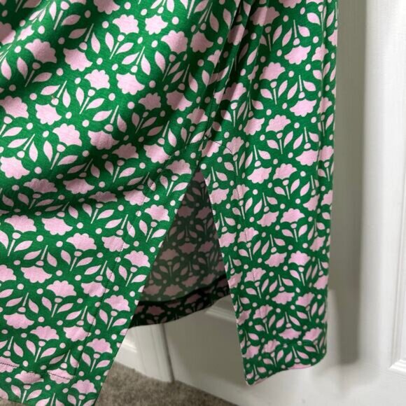 Boden US 12R/UK 16R Long Sleeve Knit Green Pink Floral Midi Dress Waist Tie - Picture 7 of 8